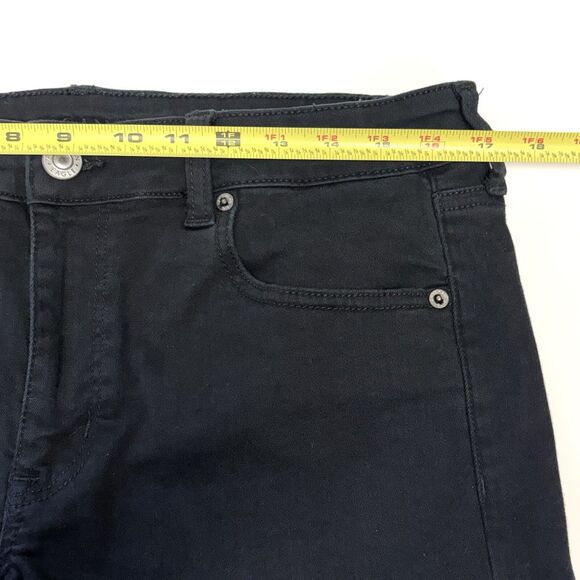 American Eagle MIDI Denim Shorts Frayed Hem Black Next Level Stretch - Picture 8 of 12